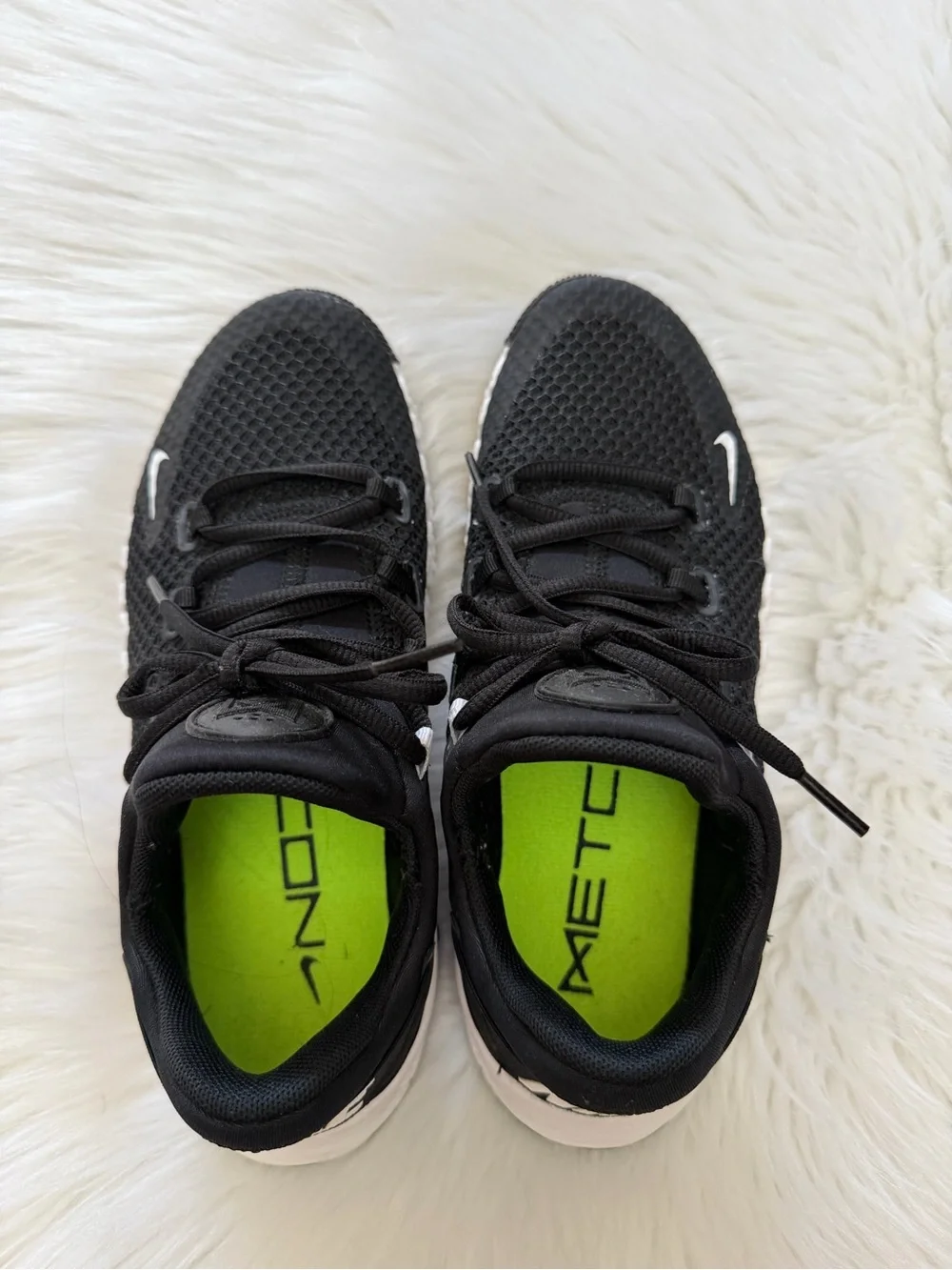 Nike Free Metcon 4 Black Mesh Sneakers with Neon Green Insoles Sz 7